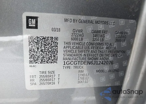 2018 Chevrolet Colorado Z71 from USA, damaged, VIN 1GCGTDEN6J1242076